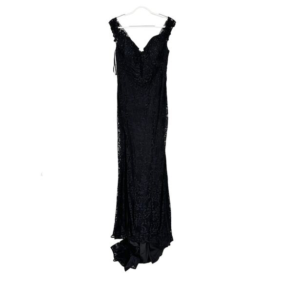 La Femme 29693 Black Lace Off The Shoulder V-Neck Slit Gown Size 12 NWT - Picture 2 of 7